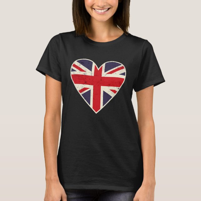 Heart Shaped British Union Jack Flag T-Shirt (Front)