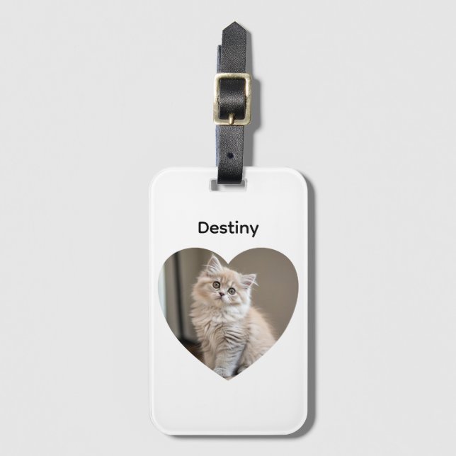 Heart-Shaped Cat Design Luggage Tag (Front Vertical)