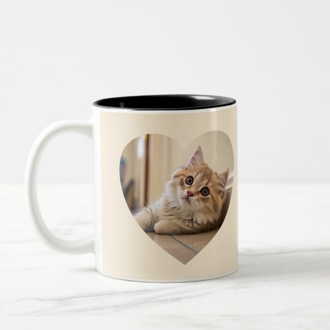 Heart-Shaped Cat Design Two-Tone Coffee Mug (Left)
