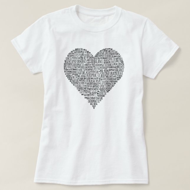 Heart-Shaped Chiropractic Word Collage T-Shirt (Design Front)