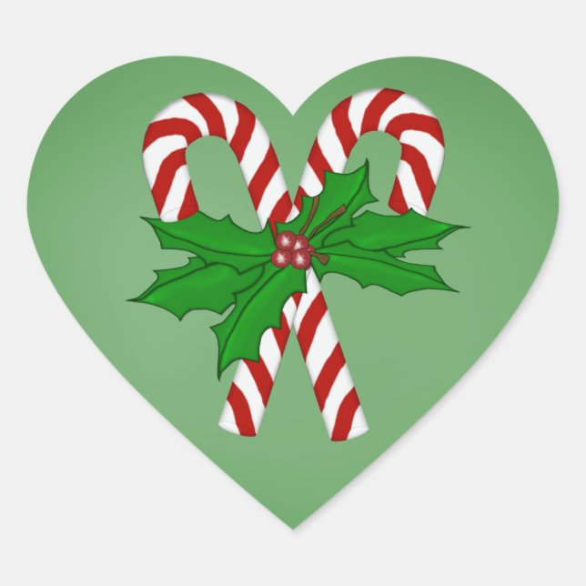 Heart Shaped Christmas Candy Cane Stickers (Front)
