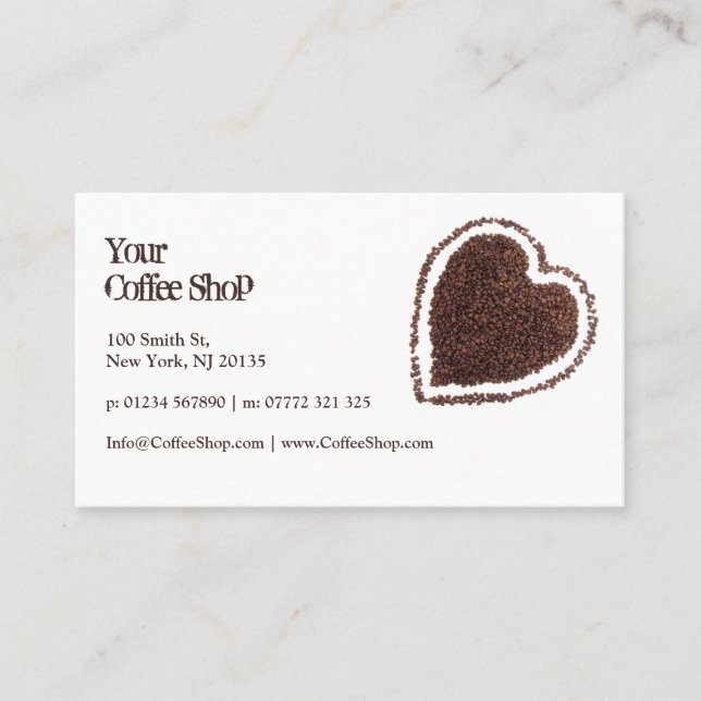 Heart Shaped Coffee Bean Photo, White Busines Card (Front)