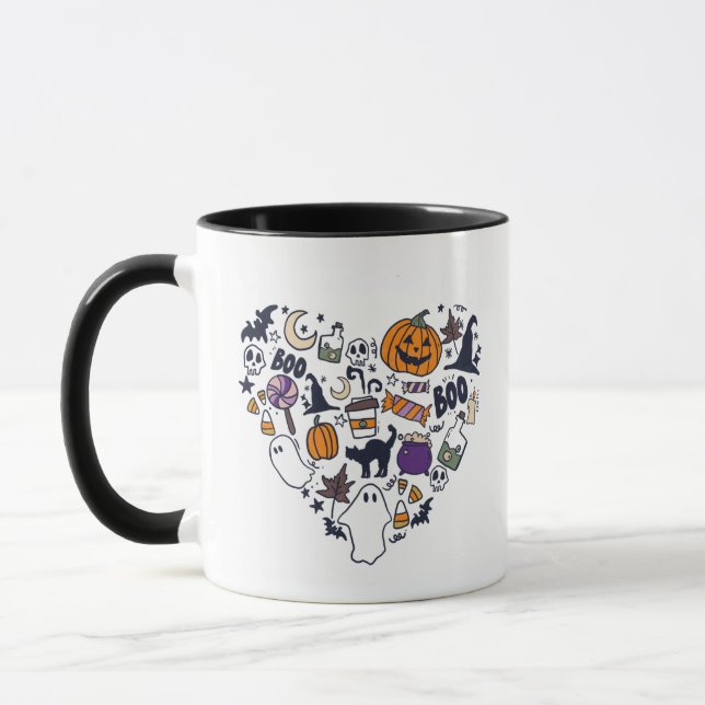 Heart Shaped Collection Witches Pumpkins Halloween Mug (Left)