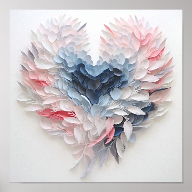 Heart shaped colourful feather plume poster (Front)