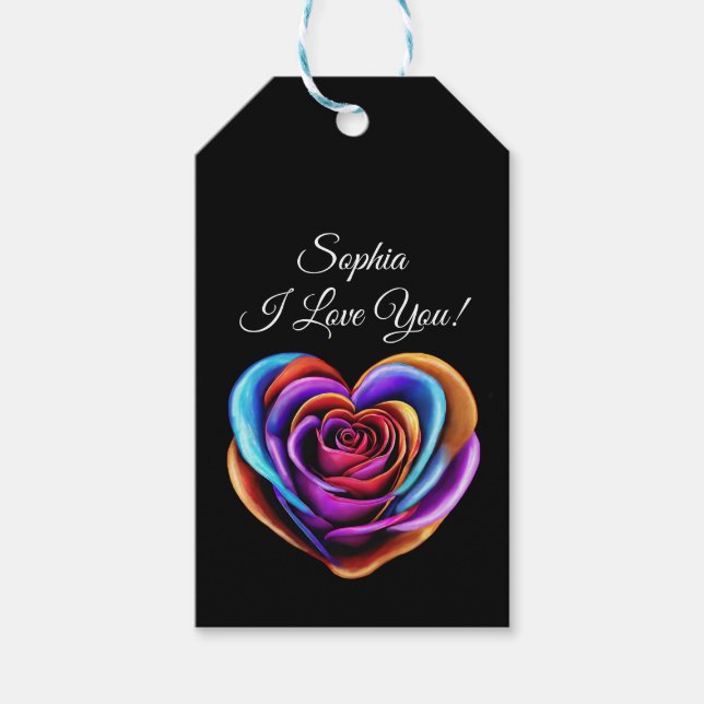 Heart Shaped Colourful Rose- Gift Tags (Front)
