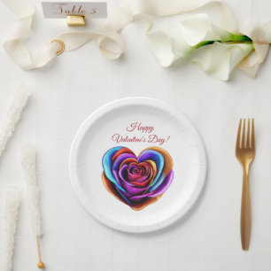 Heart Shaped Colourful Rose-Valentines Day- Paper Plate