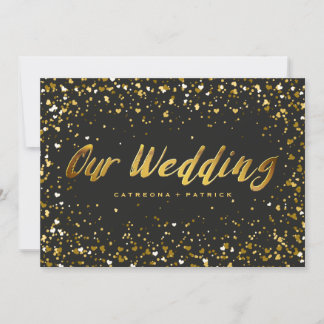 Heart-Shaped Confetti Black Gold Wedding Invitation