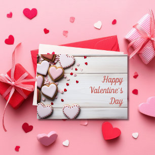 Heart shaped Cookies on wooden ground Valentine's Card