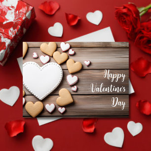 Heart shaped Cookies on wooden ground Valentine's Card