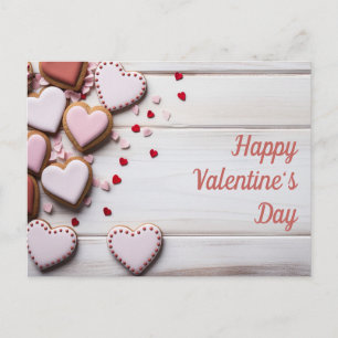 Heart shaped Cookies on wooden ground Valentine's Postcard