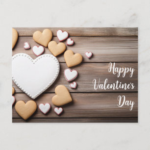 Heart shaped Cookies on wooden ground Valentine's Postcard