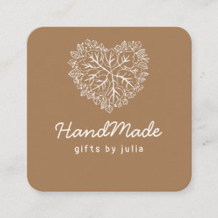 Heart shaped crafts from brown kraft paper calling card