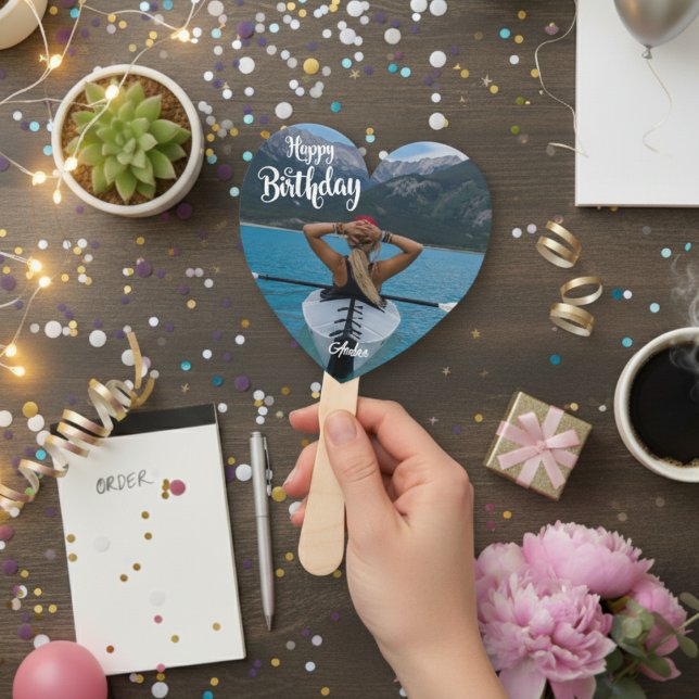 Heart-Shaped Custom Photo Birthday Hand Fan  (Heart-Shaped Custom Photo Birthday Hand Fan)