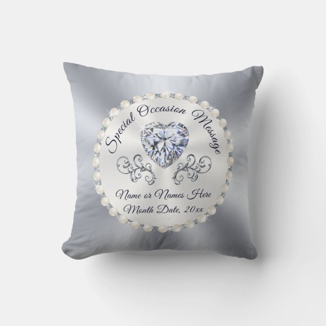 Heart Shaped Diamond Personalised Wedding Cushion (Front)