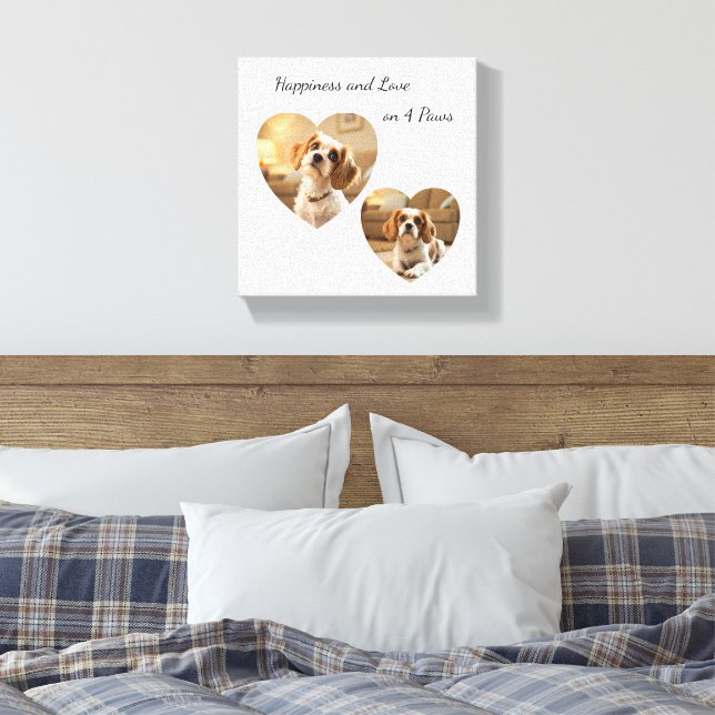 Heart-Shaped Dog Design – “Happiness on Four Paws” Canvas Print (Insitu(Bedroom))