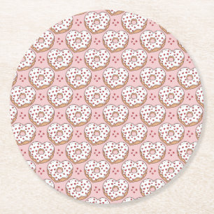 Heart-Shaped Donuts with Sprinkles Round Paper Coaster
