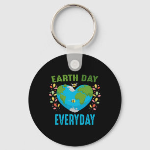 Heart Shaped Earth Day Everyday Bees World Environ Key Ring