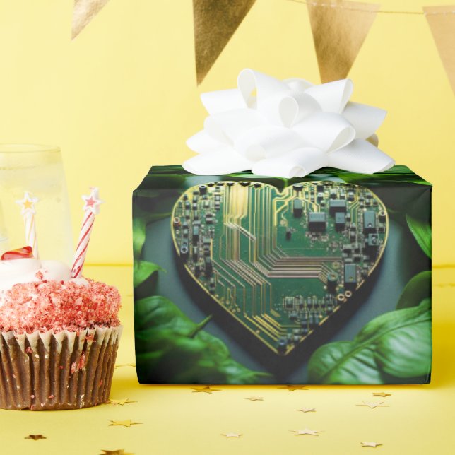 Heart Shaped Electronic Circuit Wrapping Paper (Birthday Party)
