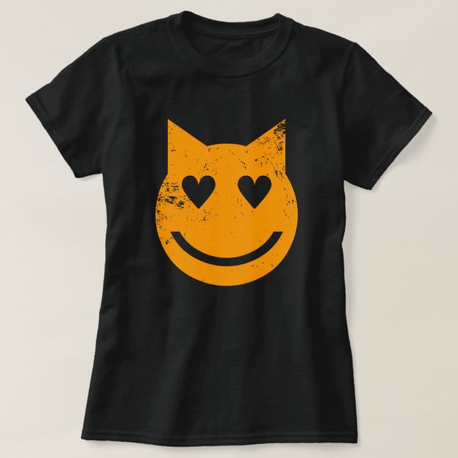 Heart Shaped Eyes Grunge Cat Emoji T-Shirt (Design Front)