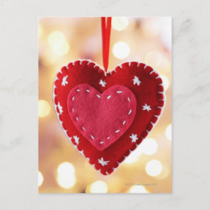 Heart-shaped felt decoration, close up postcard