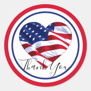 Heart Shaped Flag Custom Thank You Classic Round Sticker