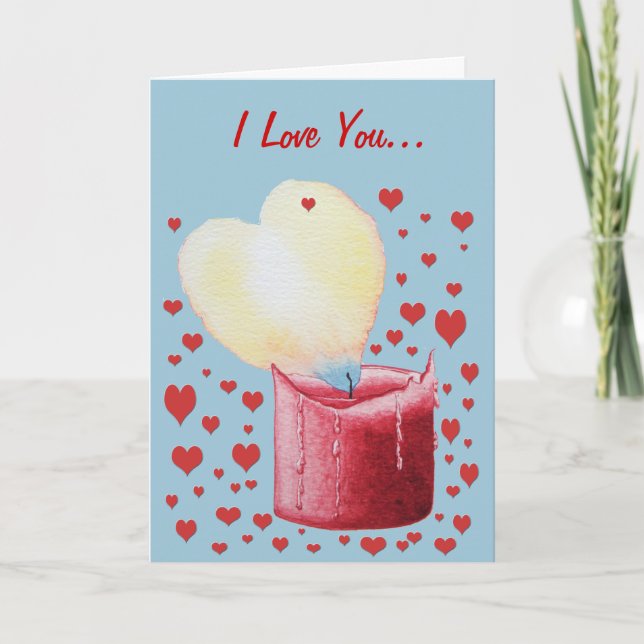 heart shaped flame burning red candle art card (Front)