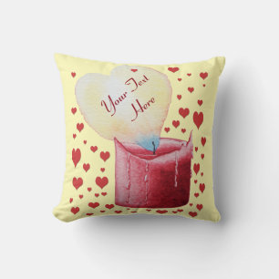 heart shaped flame red candle art cushion