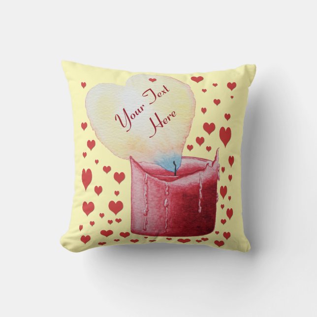 heart shaped flame red candle art cushion (Front)