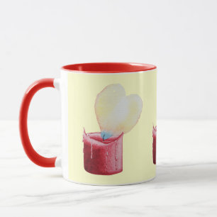heart shaped flame red candle art mug
