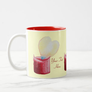 heart shaped flame red candle art Two-Tone coffee mug