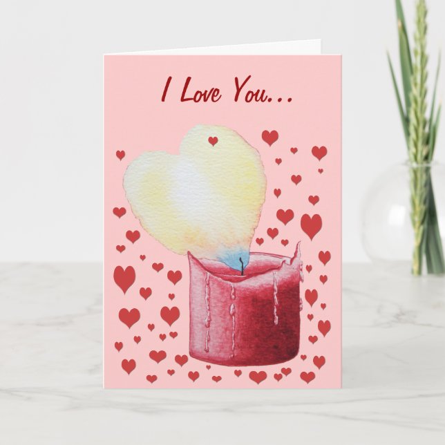 heart shaped flame red candle art valentines day holiday card (Front)
