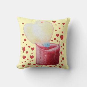 heart shaped flame red candle original art cushion