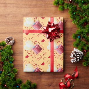 heart shaped flame red candle romantic wrapping paper