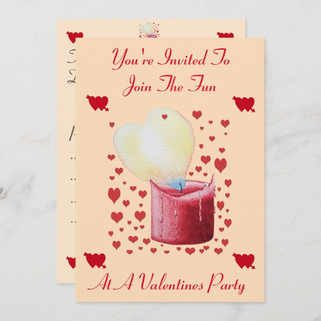 heart shaped flame red candle valentine party invitation (Front/Back)