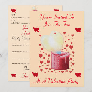 heart shaped flame red candle valentine party invitation