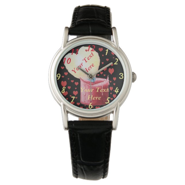 heart shaped flame red candle with small hearts watch (Front)