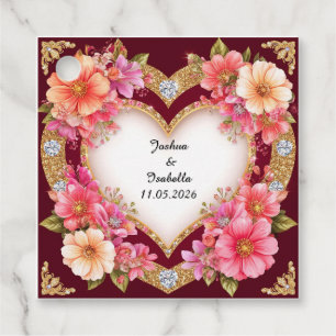 Heart-Shaped Floral Arrangement Favour Tags