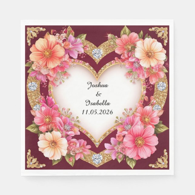 Heart-Shaped Floral Arrangement Napkin (Front)