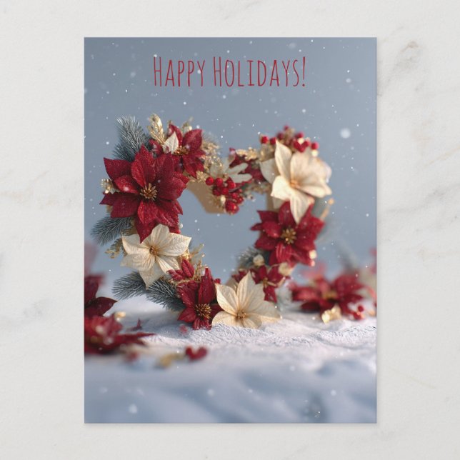 Heart-shaped floral arrangement on Christmas  Holiday Postcard (Front)