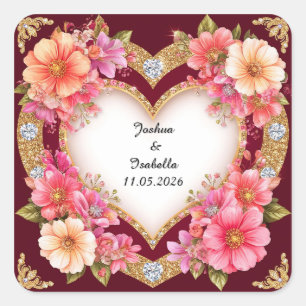 Heart-Shaped Floral Arrangement Square Sticker