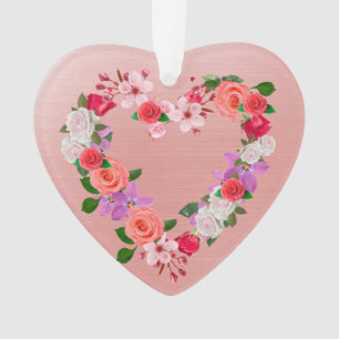 Heart Shaped Floral Bouquet Of Love Ceramic Orname Ornament
