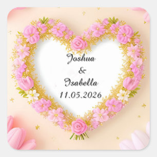 Heart Shaped Floral Frame Square Sticker