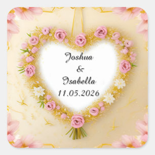 Heart Shaped Floral Frame Square Sticker