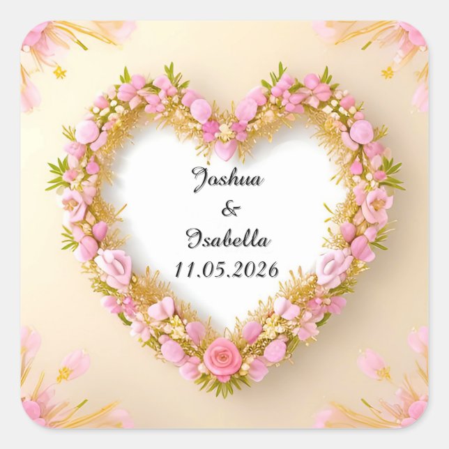 Heart Shaped Floral Frame Square Sticker (Front)