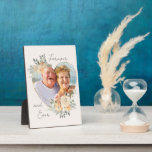 Heart Shaped Floral Gold Frame Photo Plaque<br><div class="desc">Custom Photo plaque displaying your favorite photo in a geometric heart shaped gold frame. The frame is decorated with watercolor bouquets of cream and apricot flowers. It is lettered with the wording "forever and ever" in elegant casual, handwritten script on a neutral, almond white background, all of which you can...</div>