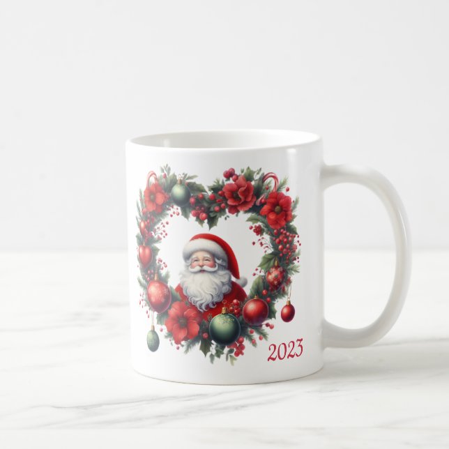 Heart-shaped Floral Wreath - Christmas Santa Claus Coffee Mug (Right)