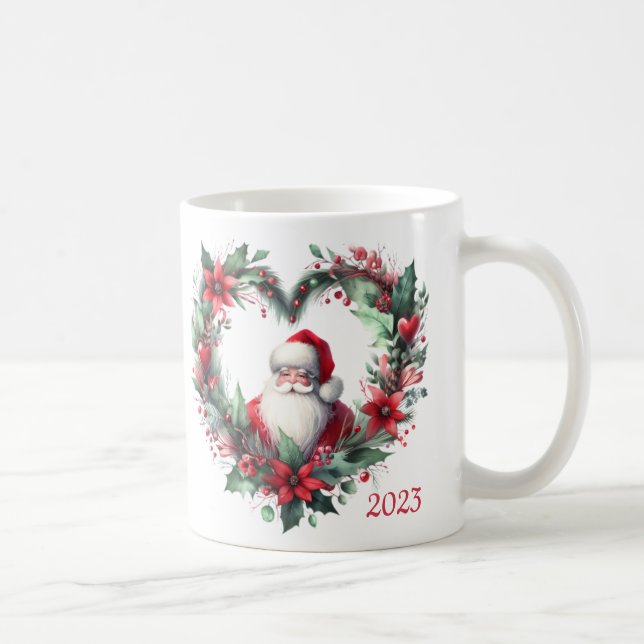 Heart-shaped Floral Wreath - Christmas Santa Claus Coffee Mug (Right)