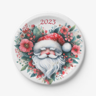 Heart-shaped Floral Wreath - Christmas Santa Claus Paper Plate