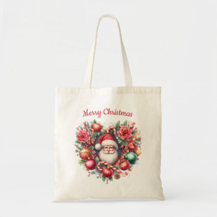 Heart-shaped Floral Wreath - Christmas Santa Claus Tote Bag