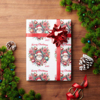 Heart-shaped Floral Wreath - Christmas Santa Claus Wrapping Paper